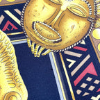 Hermes Carre 90 L'or Des Chefs Silk Yellow Navy Scarf — view 6