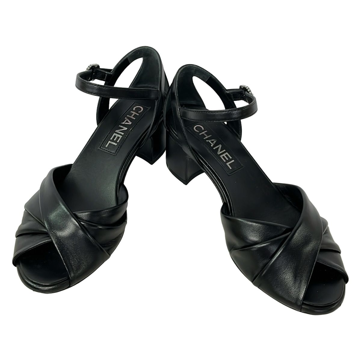 Chanel Sandals 35.5 C Black CC Logo Faux Pearl Leather