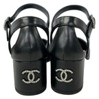 Chanel Sandals 35.5 C Black CC Logo Faux Pearl Leather — view 3