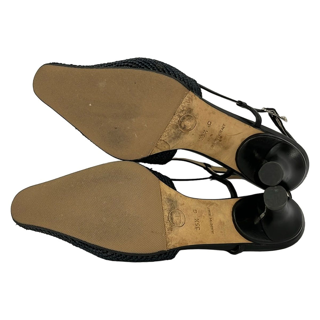Chanel Sandals 35.5 C Camellia Dark Navy Ivory CC Logo Outsole Upholstery — view 4