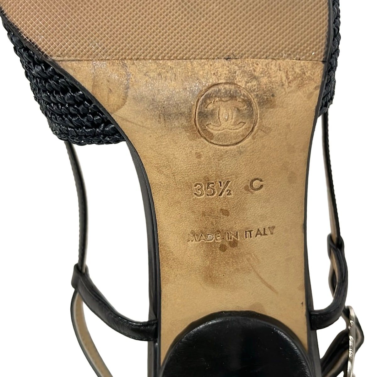 Chanel Sandals 35.5 C Camellia Dark Navy Ivory CC Logo Outsole Upholstery — view 6