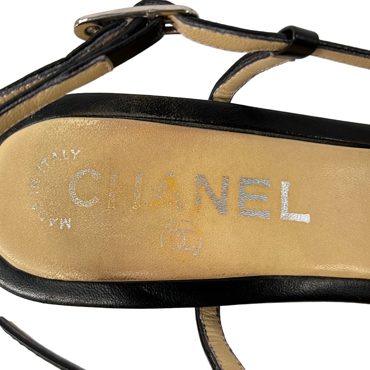 Chanel Sandals 35.5 C Camellia Dark Navy Ivory CC Logo Outsole Upholstery — view 5