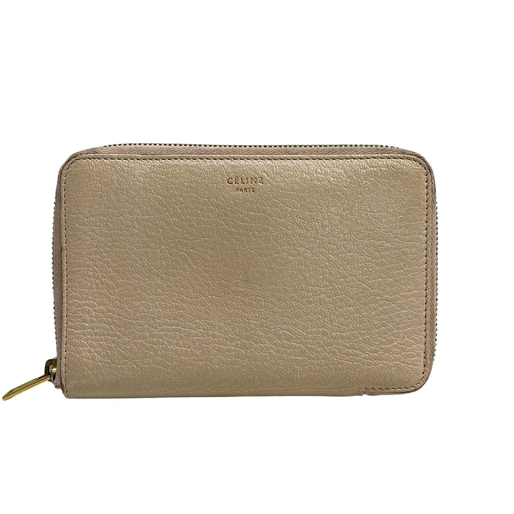 Celine Bifold Wallet Midi Amzip Around Ivory Zip Leather