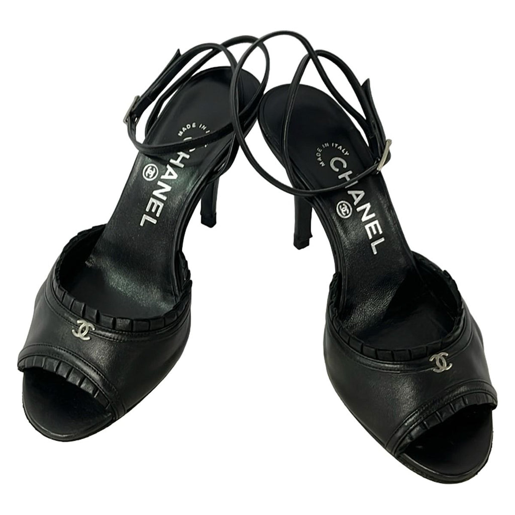 Chanel Mules 36 Black CC Logo Ruffle Leather — view 2