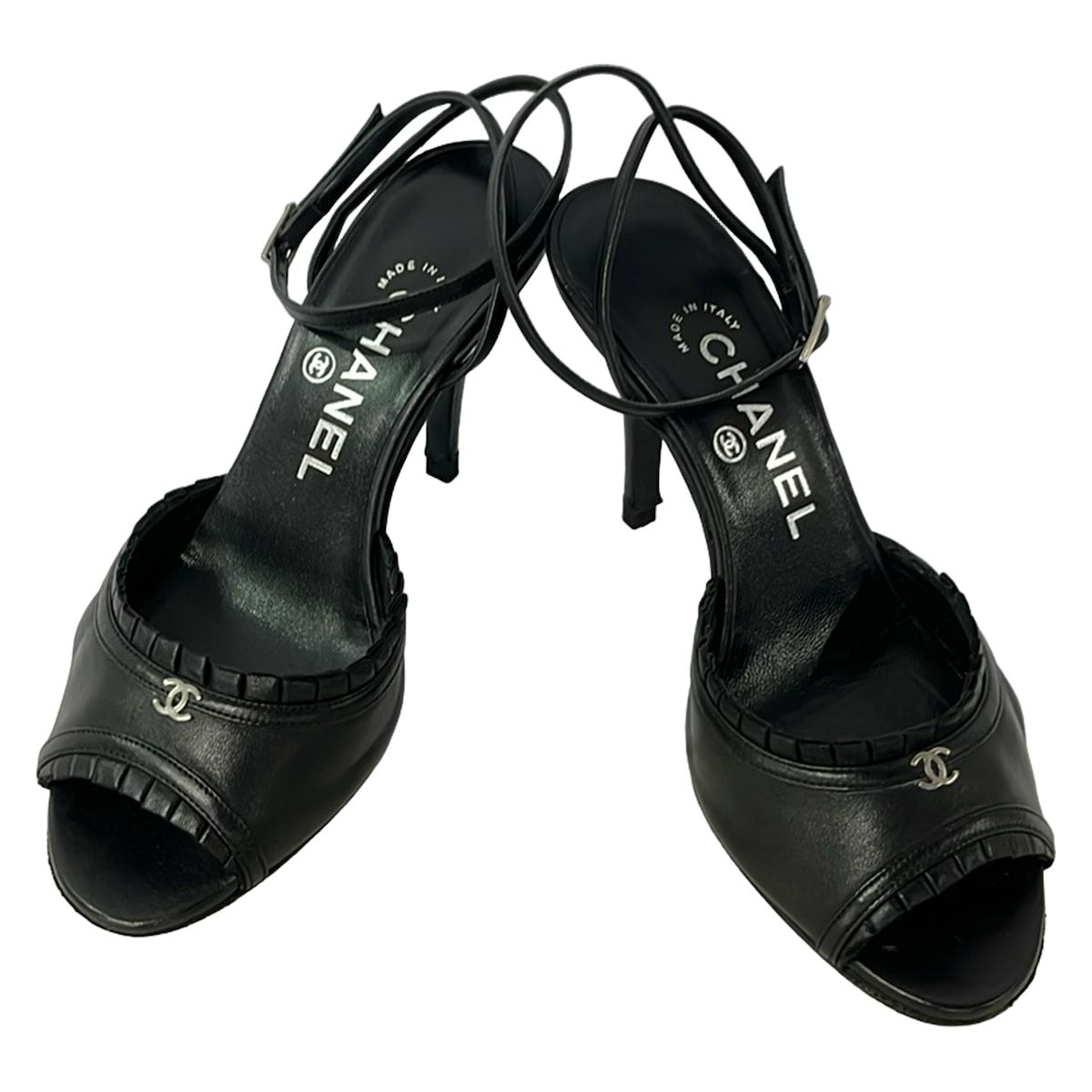Chanel Mules 36 Black CC Logo Ruffle Leather — view 2