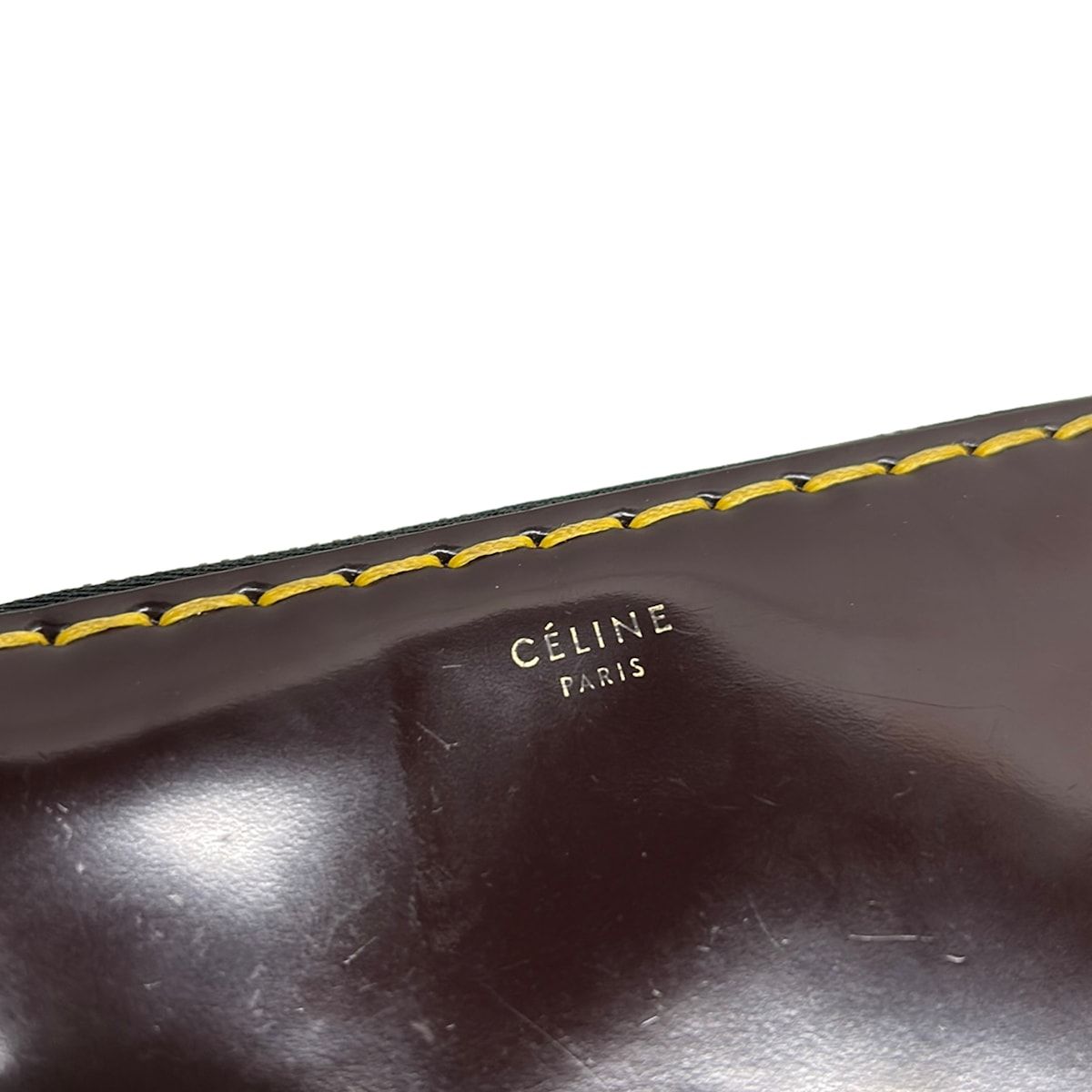 Celine Bifold Wallet Zip Around Dark Brown Yellow Leather — view 5