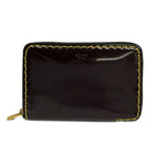 Celine Bifold Wallet Zip Around Dark Brown Yellow Leather