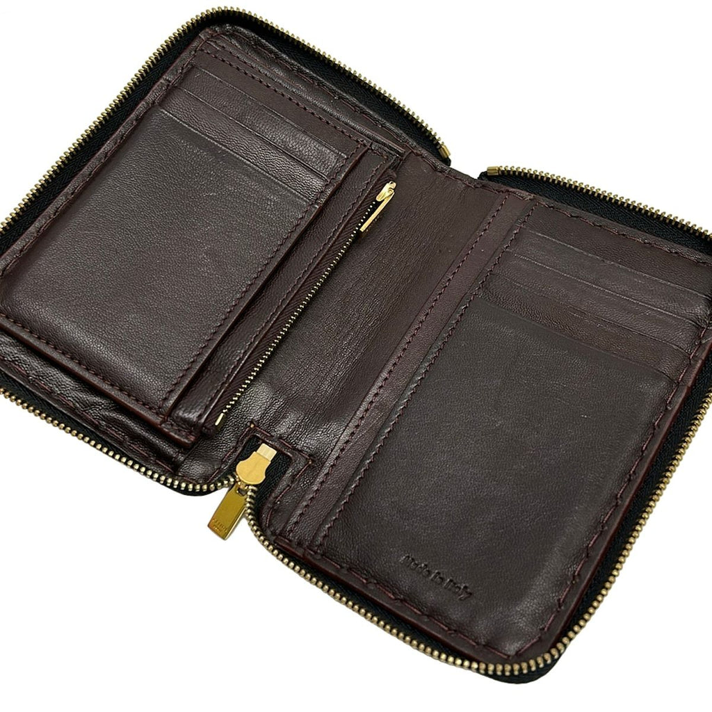 Celine Bifold Wallet Zip Around Dark Brown Yellow Leather — view 3