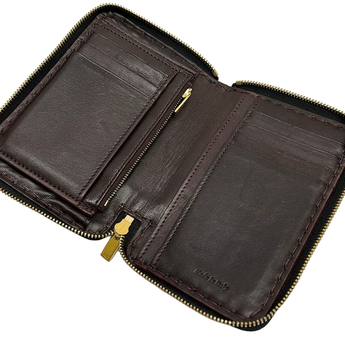 Celine Bifold Wallet Zip Around Dark Brown Yellow Leather — view 3