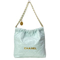Chanel Handbag 22 Small Light Blue Gold