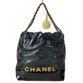 Chanel Handbag 22 Mini Black Chain Handle Vintage Gold Metal