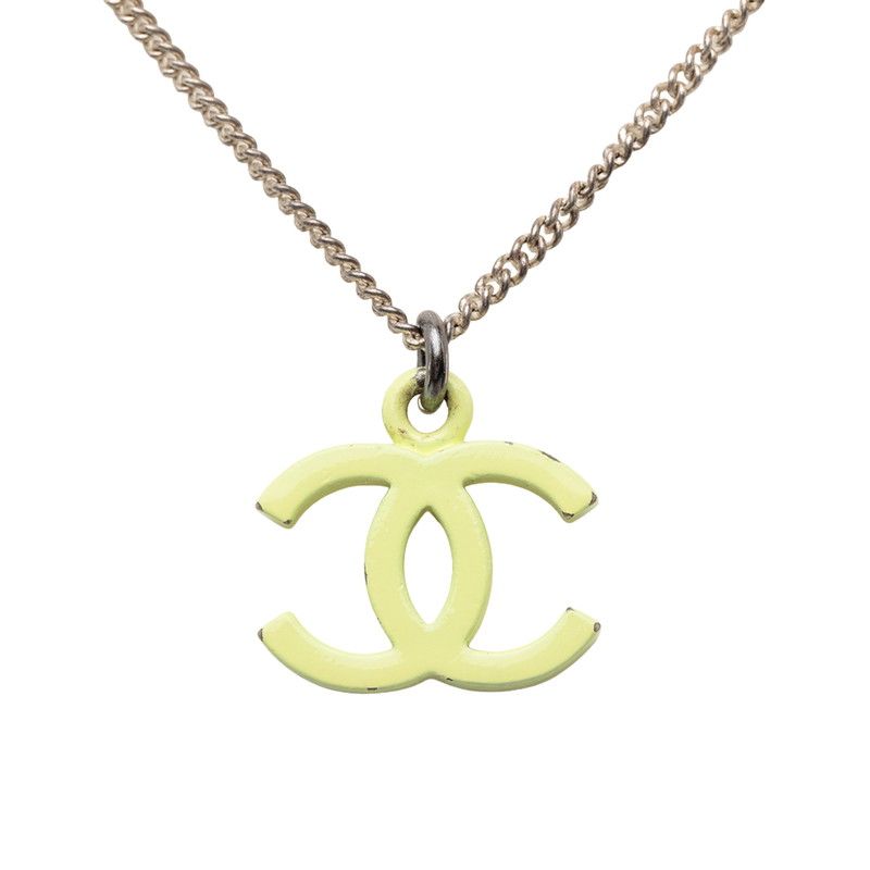 Chanel CC Logo Necklace Silver Yellow Metal — view 2