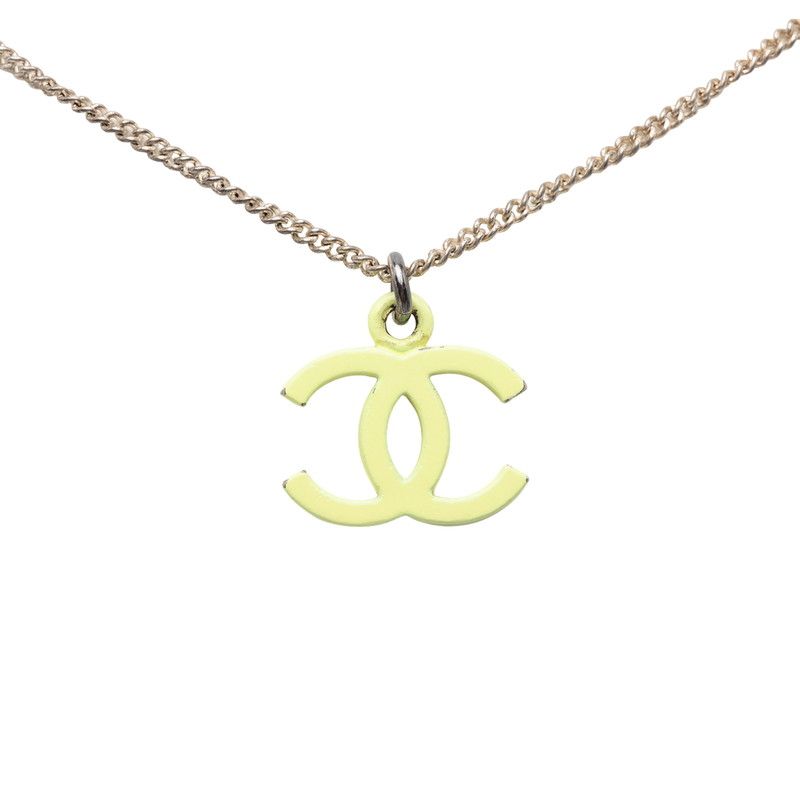 Chanel CC Logo Necklace Silver Yellow Metal