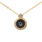 Dior Logo Necklace Gold Black Plated Rhinestone