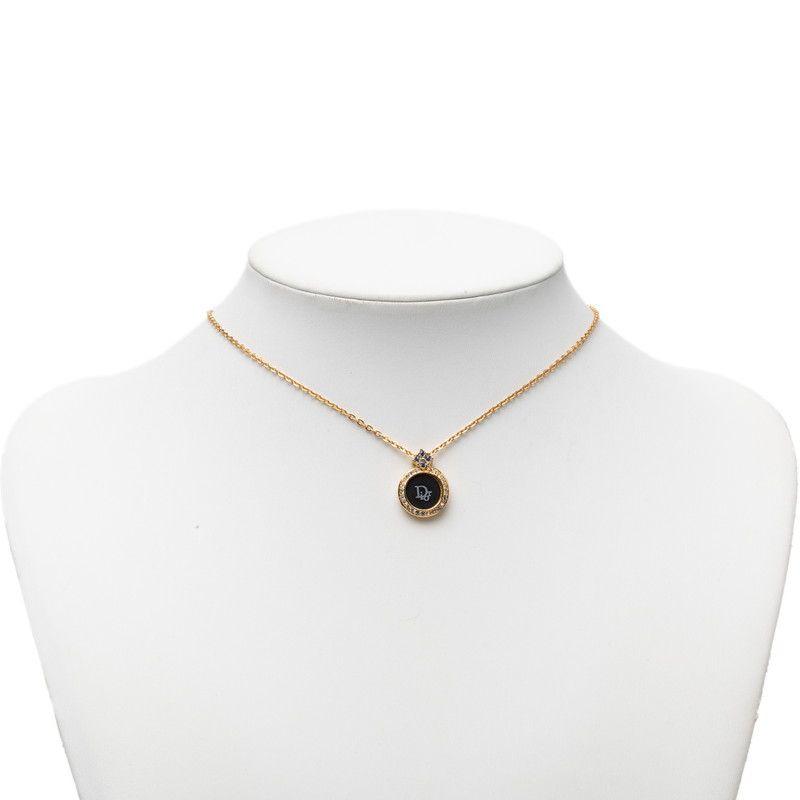 Dior Logo Necklace Gold Black Plated Rhinestone — view 6