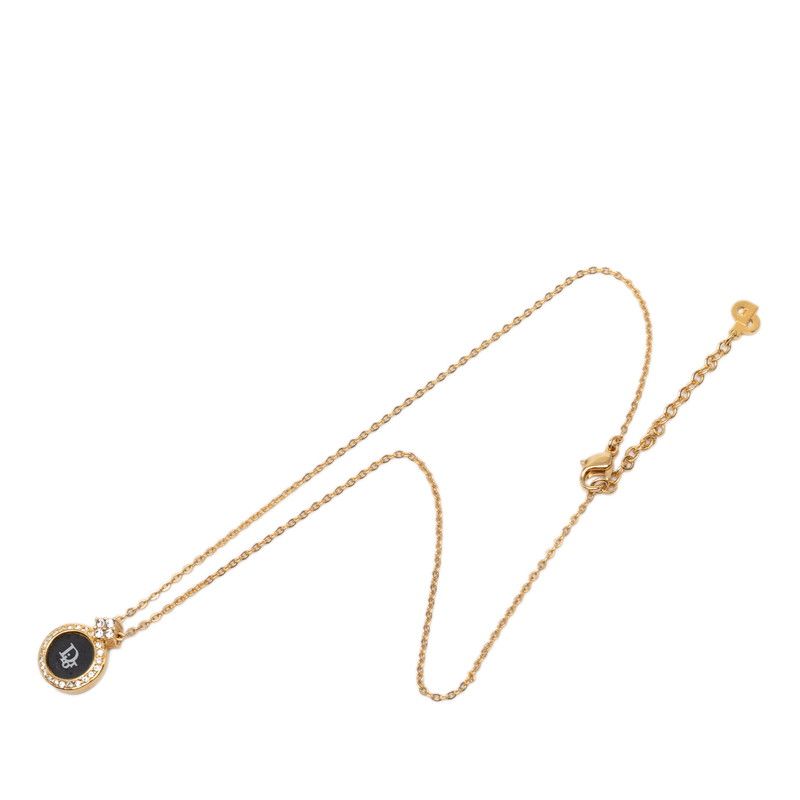 Dior Logo Necklace Gold Black Plated Rhinestone — view 3