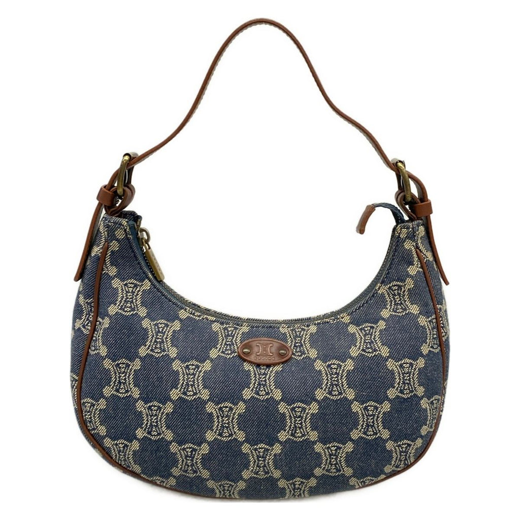 Celine Shoulder Bag Blue Brown Paris Macadam Denim Mini Leather