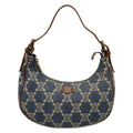 Celine Shoulder Bag Blue Brown Paris Macadam Denim Mini Leather