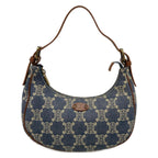 Celine Shoulder Bag Blue Brown Paris Macadam Denim Mini Leather
