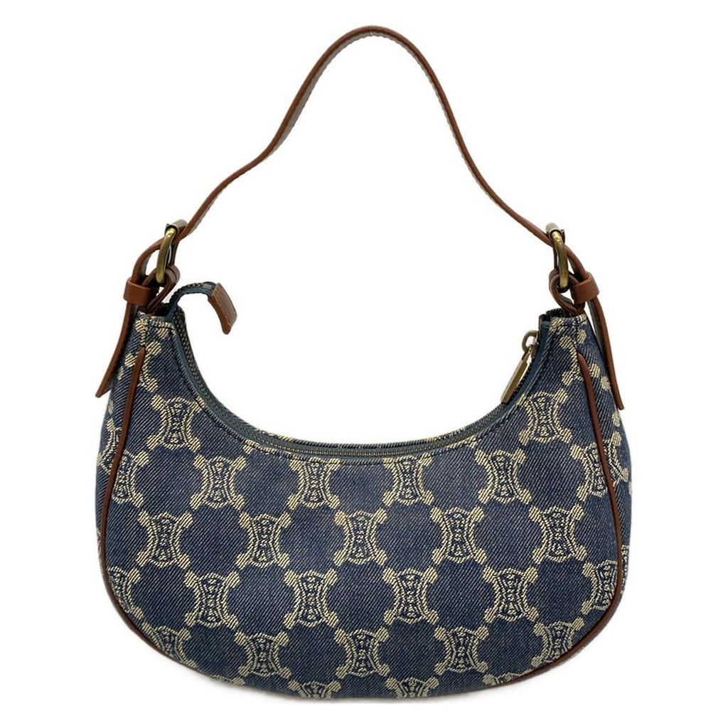 Celine Shoulder Bag Blue Brown Paris Macadam Denim Mini Leather — view 3