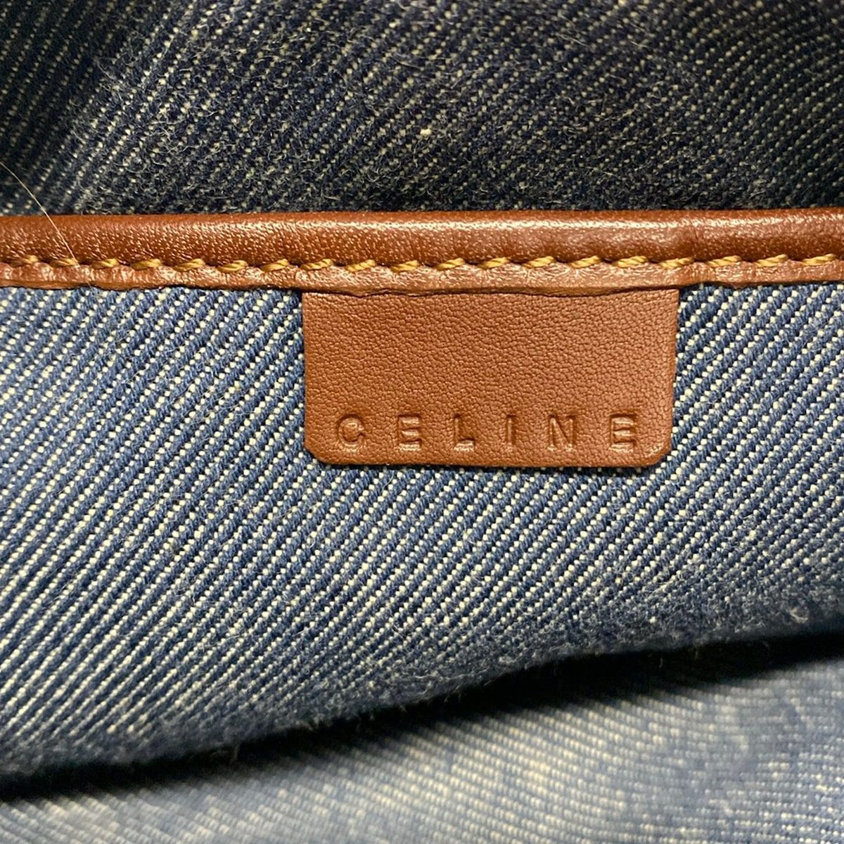 Celine Shoulder Bag Blue Brown Paris Macadam Denim Mini Leather — view 9