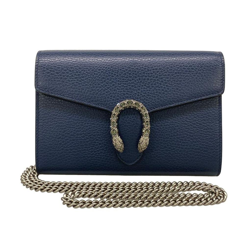 Gucci Wallet Dionysus Dark Navy Silver Chain with Removable Strap Leather