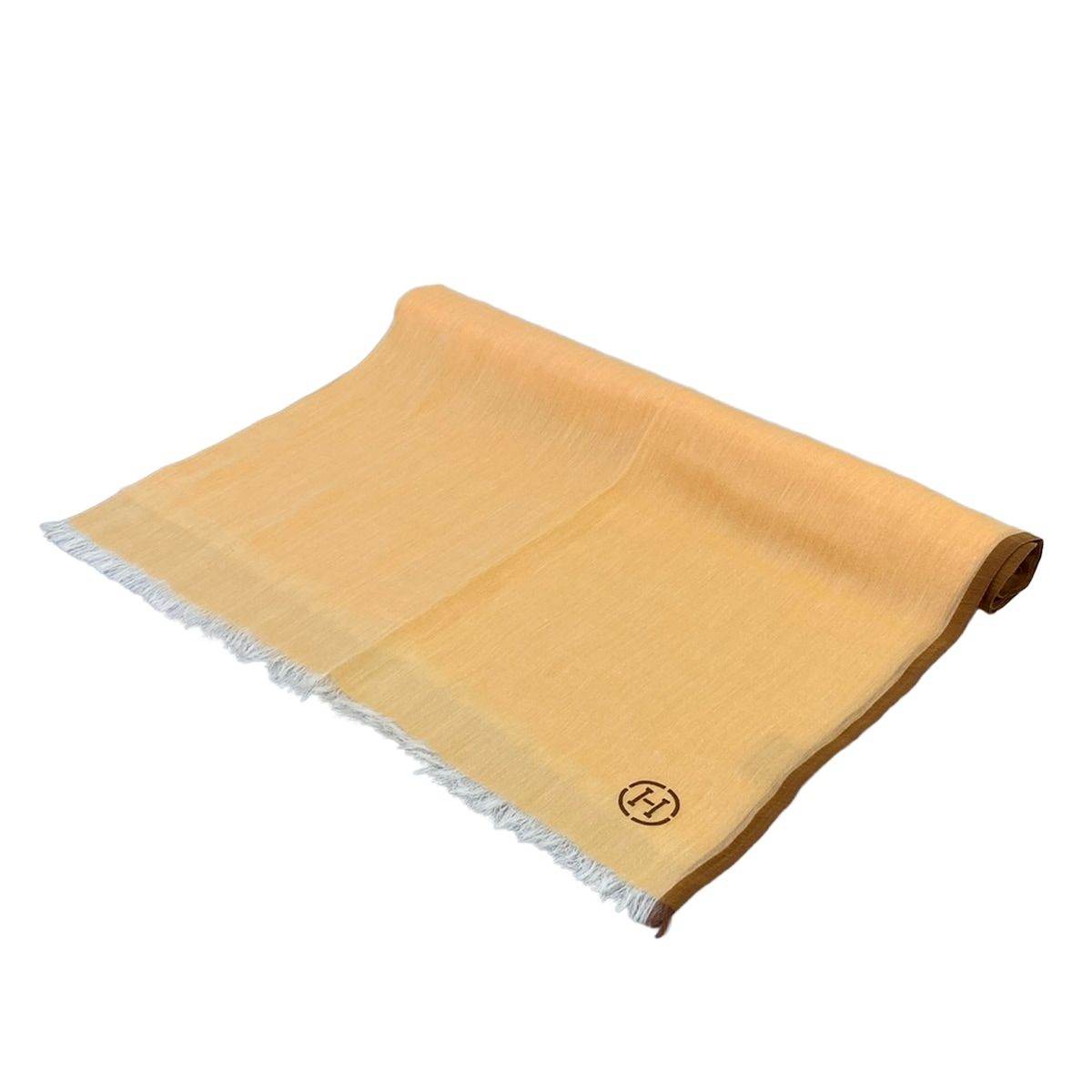 Hermes Shawl Naoshima Orange Brown White Organic Pima Cotton Scarf