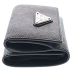 Prada Saffiano Triangle Logo Leather Trifold Wallet Compact Black — view 3