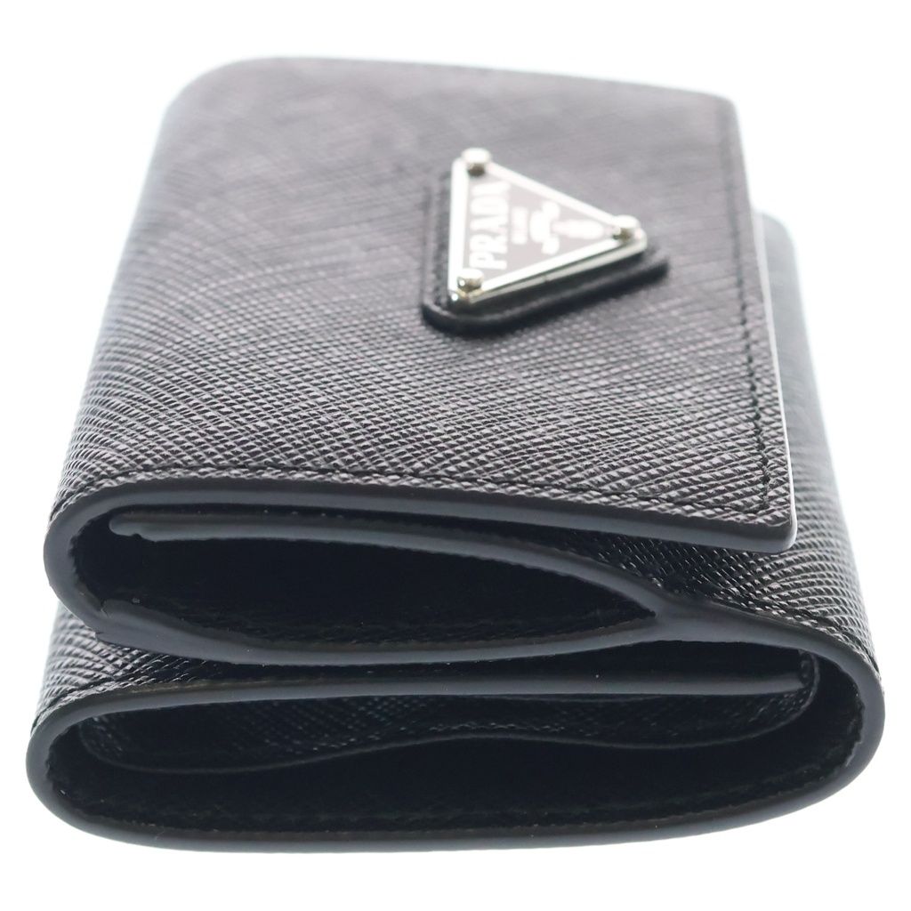 Prada Saffiano Triangle Logo Leather Trifold Wallet Compact Black — view 3