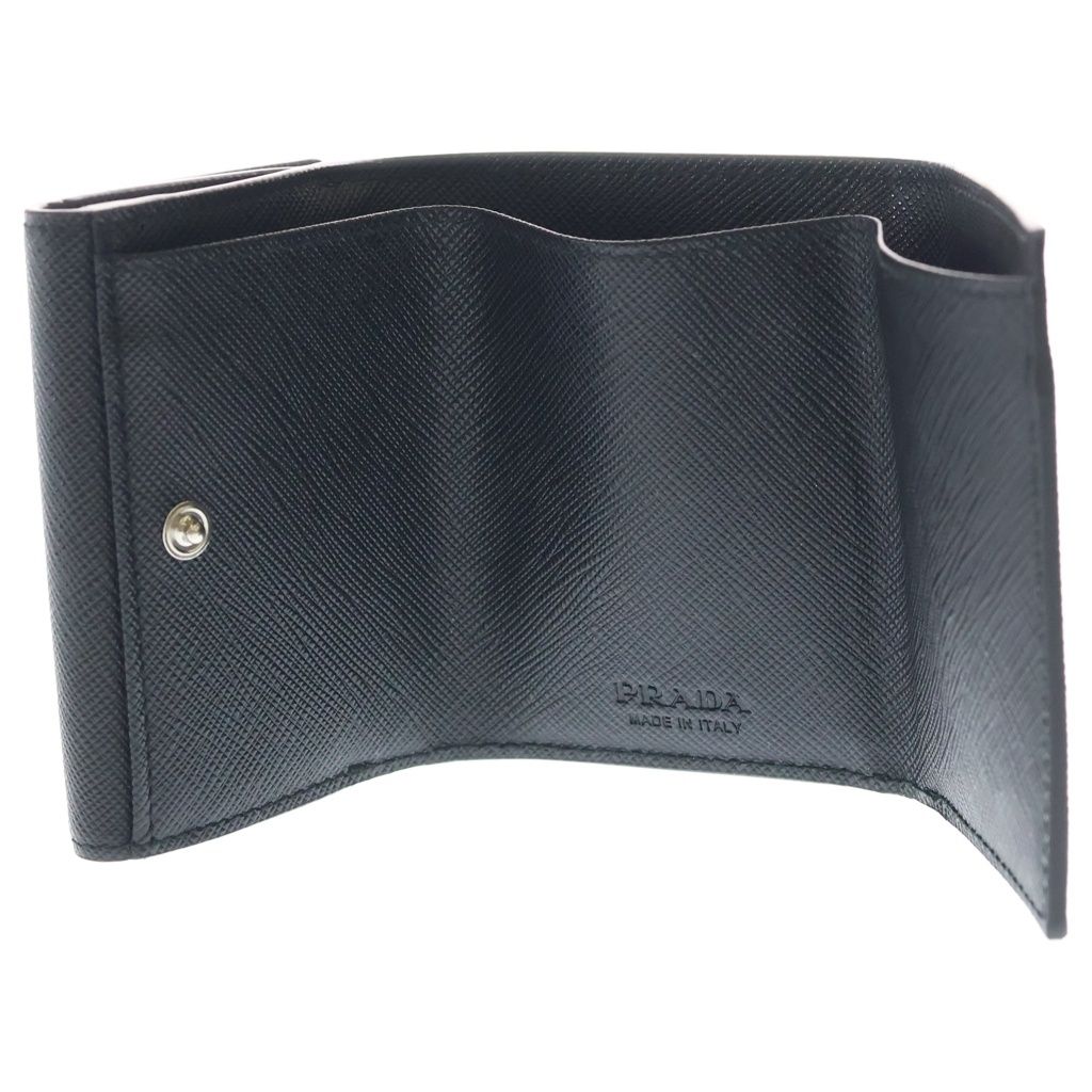 Prada Saffiano Triangle Logo Leather Trifold Wallet Compact Black — view 4