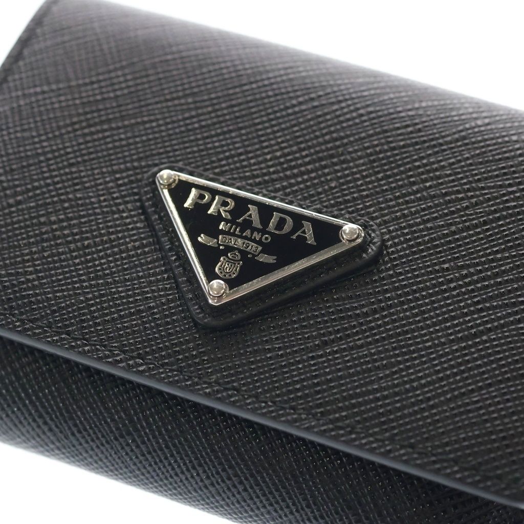 Prada Saffiano Triangle Logo Leather Trifold Wallet Compact Black — view 5