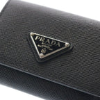 Prada Saffiano Triangle Logo Leather Trifold Wallet Compact Black — view 5