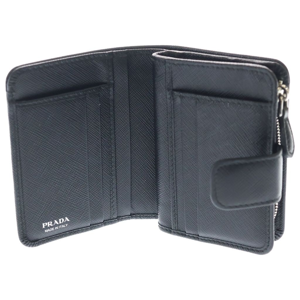 Prada Saffiano Triangle Logo Leather Bifold Wallet Compact Black — view 4