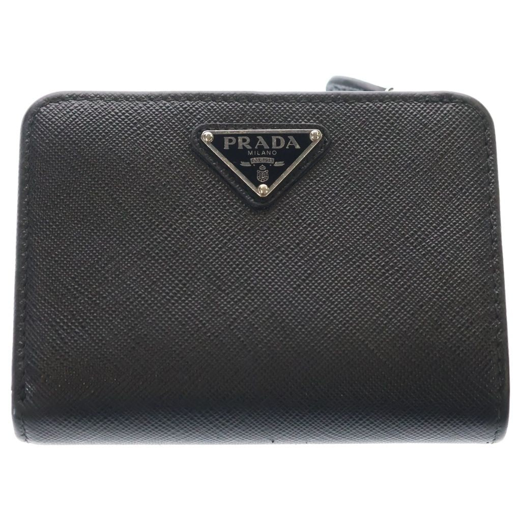 Prada Saffiano Triangle Logo Leather Bifold Wallet Compact Black