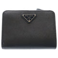 Prada Saffiano Triangle Logo Leather Bifold Wallet Compact Black