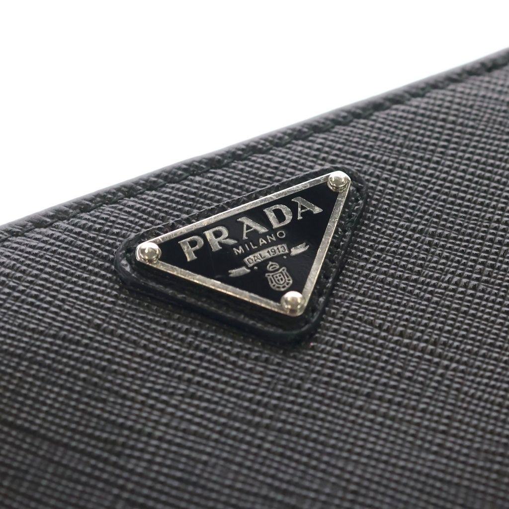 Prada Saffiano Triangle Logo Leather Bifold Wallet Compact Black — view 5