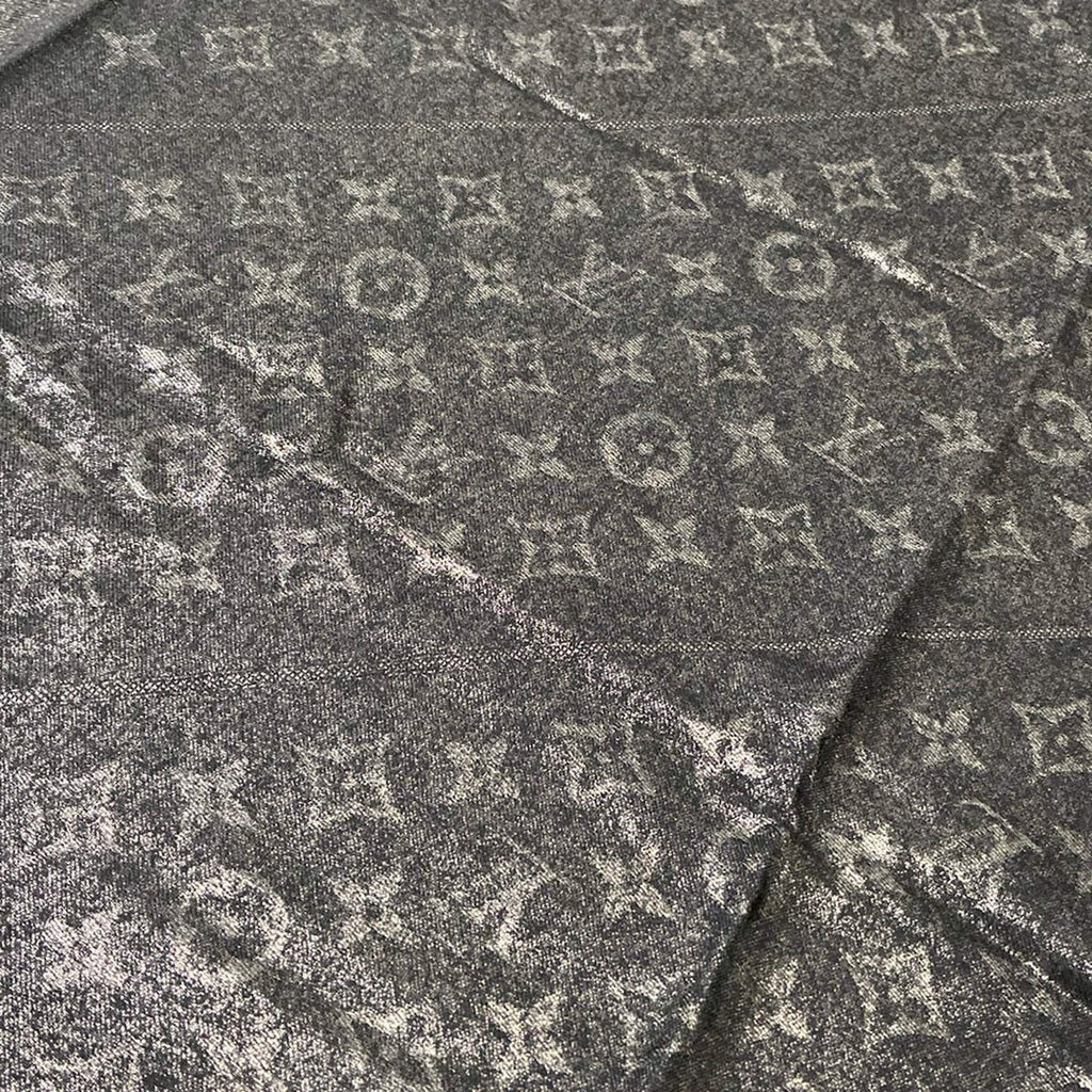 Louis Vuitton Shawl Black Monogram Pattern Lame Wool Silk Scarf — view 3