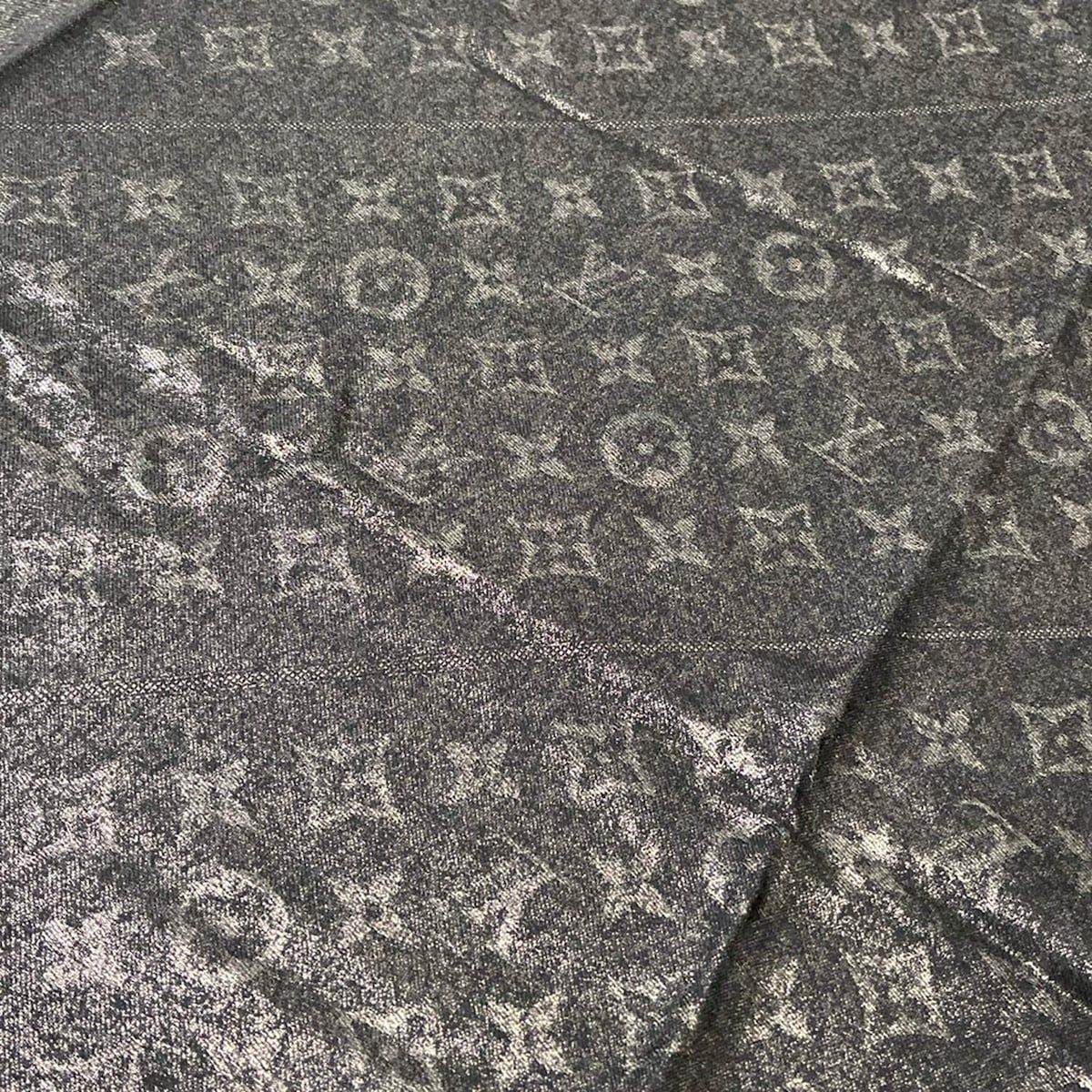Louis Vuitton Shawl Black Monogram Pattern Lame Wool Silk Scarf — view 3