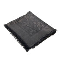 Louis Vuitton Shawl Black Monogram Pattern Lame Wool Silk Scarf