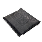 Louis Vuitton Shawl Black Monogram Pattern Lame Wool Silk Scarf