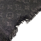 Louis Vuitton Shawl Black Monogram Pattern Lame Wool Silk Scarf — view 4