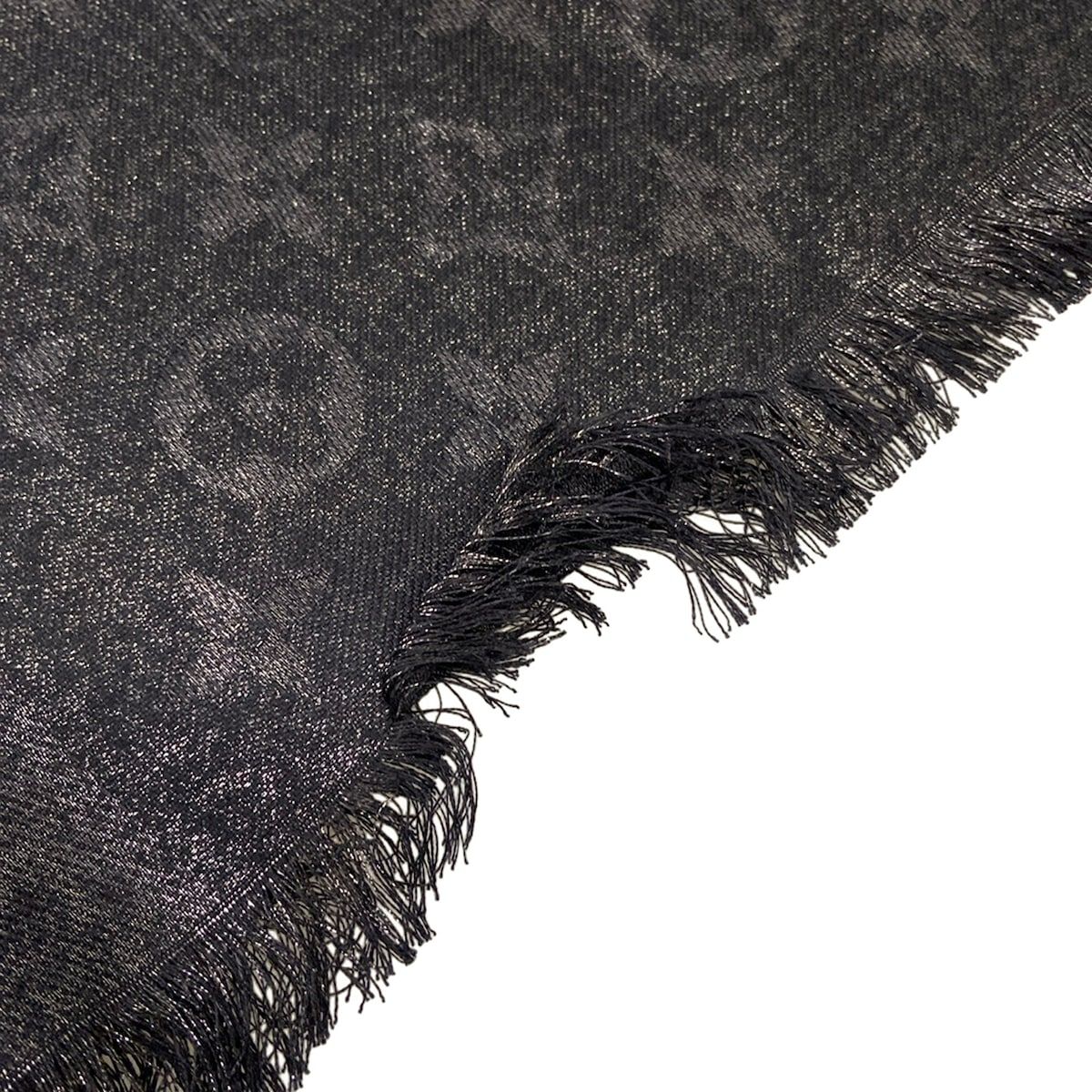 Louis Vuitton Shawl Black Monogram Pattern Lame Wool Silk Scarf — view 4