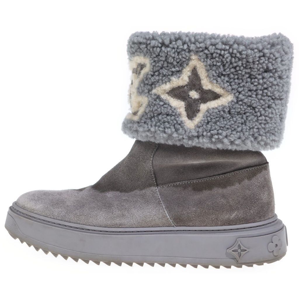 Louis Vuitton Nowdrop Flat Ankle Boot Snowdrop Line Boots LV Logo Shearling Gray