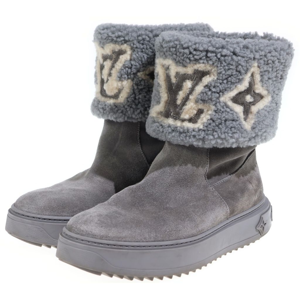 Louis Vuitton Nowdrop Flat Ankle Boot Snowdrop Line Boots LV Logo Shearling Gray — view 2