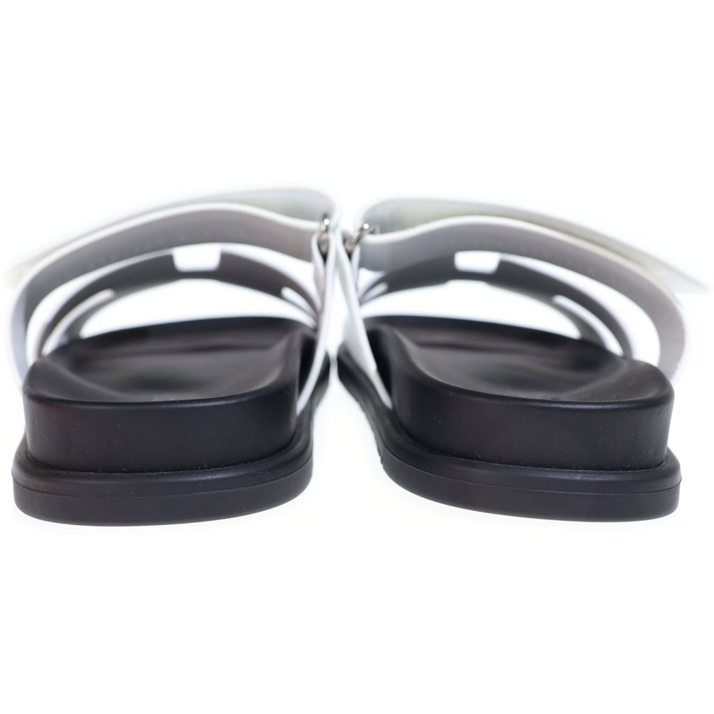 Hermes Chypre Logo Velcro Flat Sandals Shoes White Black — view 3