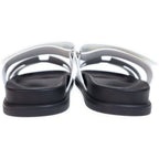 Hermes Chypre Logo Velcro Flat Sandals Shoes White Black — view 3