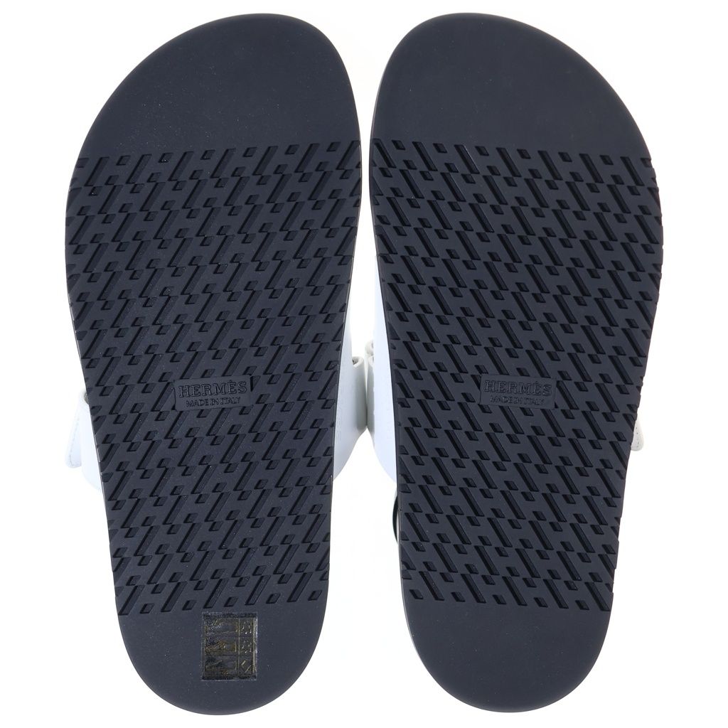 Hermes Chypre Logo Velcro Flat Sandals Shoes White Black — view 5