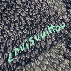 Louis Vuitton Shawl Dark Navy Ivory Light Green Leopard Cashmere Silk Scarf — view 5