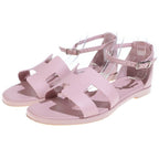 Hermes Santorini Rose Can Logo Leather Ankle Strap Sandals Shoes Silver Pink — view 2
