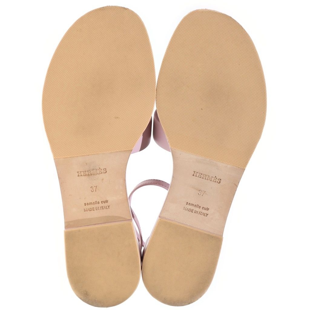 Hermes Santorini Rose Can Logo Leather Ankle Strap Sandals Shoes Silver Pink — view 5